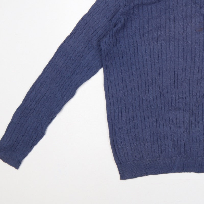WoolOvers Mens Blue M Cable Knit Crew Neck Long Sleeve Pullover Jumper
