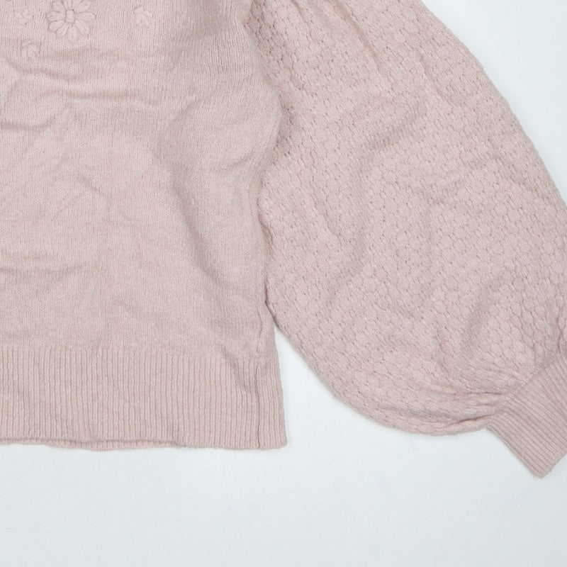 Oasis Women Pink M Floral Knit Balloon Sleeve Crew Neck Jumper
