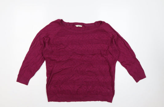 FatFace Women’s Pink Size 18 Open-Knit Cotton Raglan Pullover Jumper