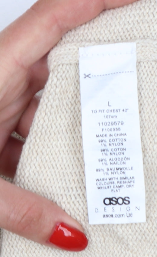 Additional view of ASOS Design Men Beige L Short Sleeve Button Cardigan Cotton Knit