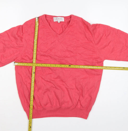 Country Collection Women Pink Size 14 V-Neck Cotton Knit Jumper