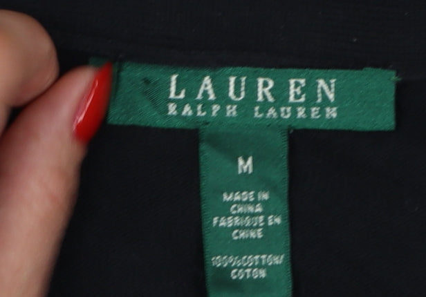 Lauren Ralph Lauren Women Black M V-Neck Cotton Button Cardigan