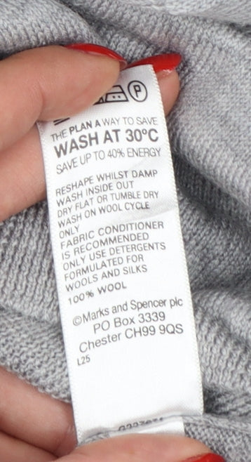 Additional view of Marks & Spencer unisex grey uk 12 pure merino wool v-neck jumper