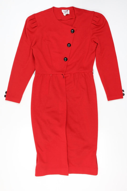 Caron Women Red Size 12 Vintage Knit Jacket Dress Button Front