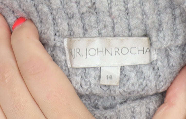 John Rocha Women Grey Size 14 Roll Neck Chunky Knit Jumper