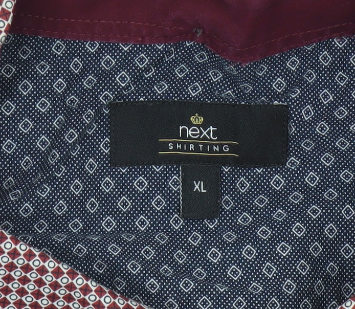 Next Men’s Red Geometric Print Cotton Button-Down Shirt XL
