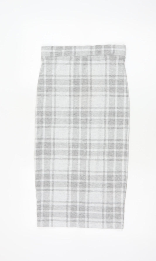 River Island Women Grey Check High Waist Pencil Skirt UK 8