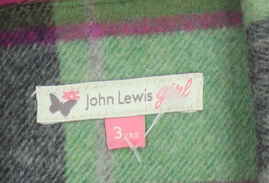 John Lewis Girls Multicoloured Plaid Wool Blend Pea Coat 3 Years