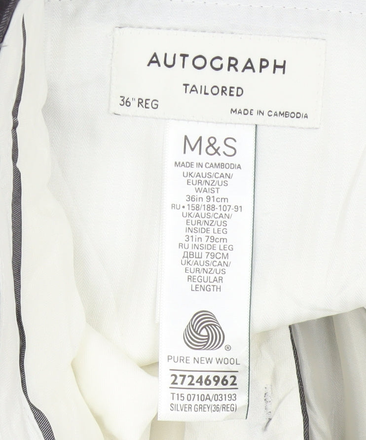 M&S Autograph Men Grey 36R Pure Wool Tailored Dress Trousers