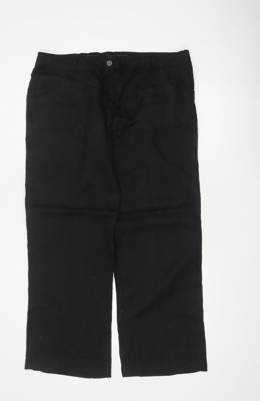 Additional front view of Denim Co Women Black Linen Straight Leg Trousers UK 16 Pockets