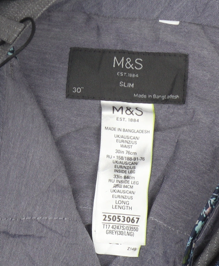Marks & Spencer Men's Grey 30 Slim Pinstripe Dress Trousers 33L