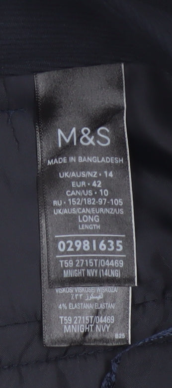 M&S Women’s Navy UK 14 Long Wide-Leg Belted Tailored Trousers