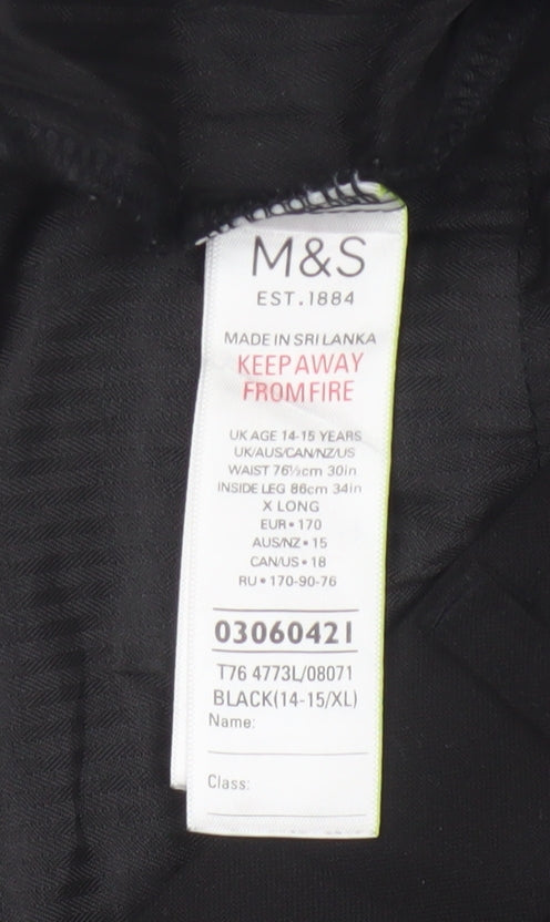 Marks & Spencer Boys Black 14-15 Years Dress Trousers 30W 34L