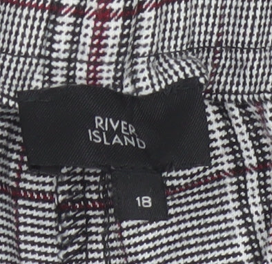 River Island Women Grey Plaid Paperbag Tapered Trousers Size 18