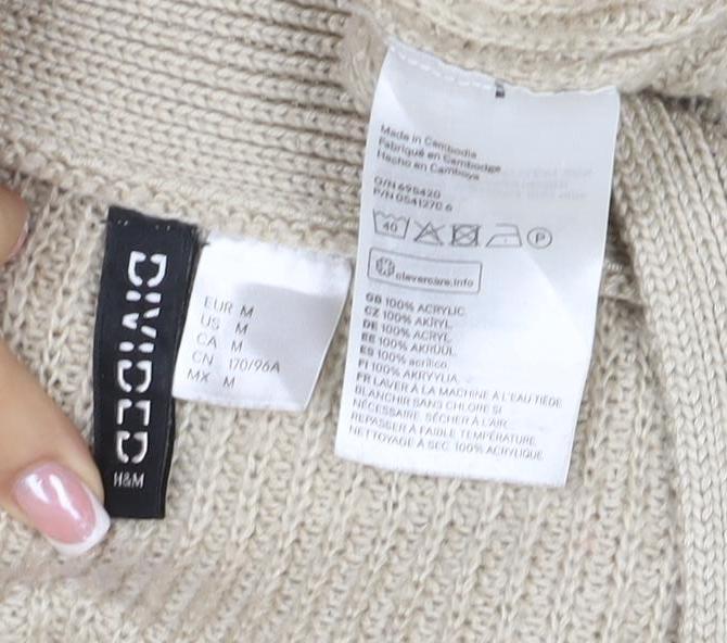 H&M Divided Women’s Beige M Lace-Up V-Neck Mohair Wool Knit Jumper
