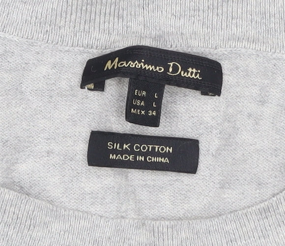 Massimo Dutti Women Grey Silk Cotton Crew Neck Pullover Jumper L