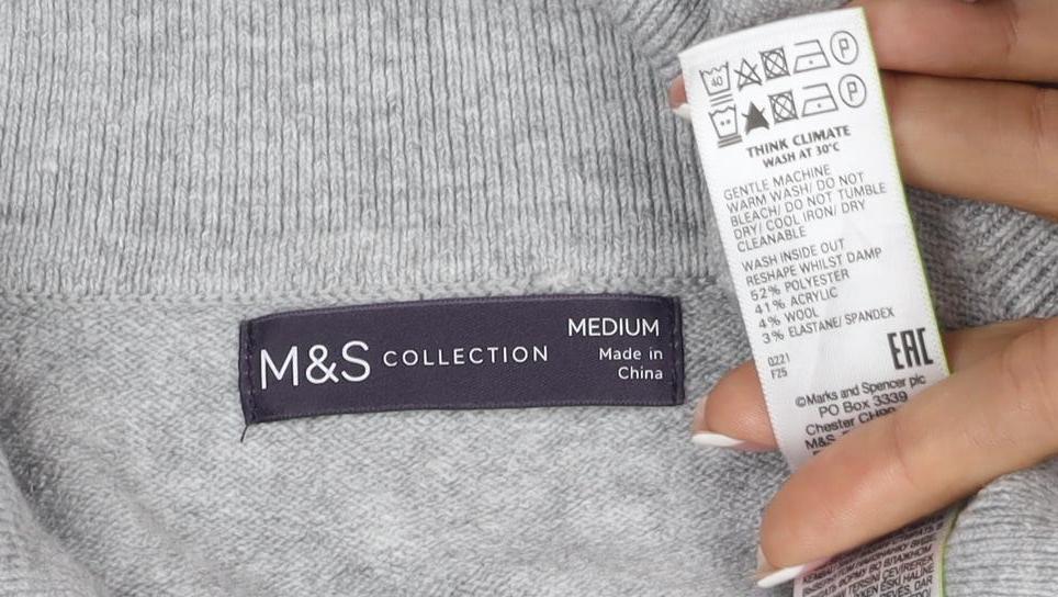 Marks and Spencer Women Grey M Roll Neck Knit Pullover Jumper