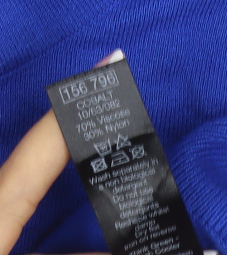 M&Co Women Blue Size 12 Knit Button Back Short Sleeve Basic Top