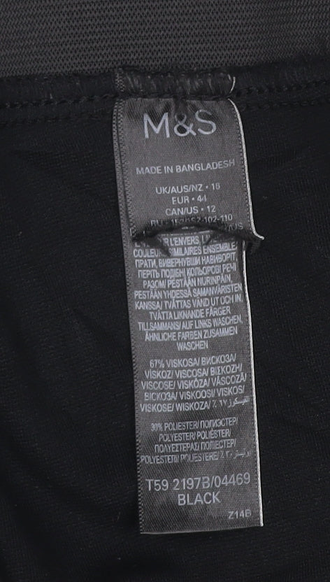 Marks and Spencer Women Black UK 18 Wide Leg Pull-On Trousers