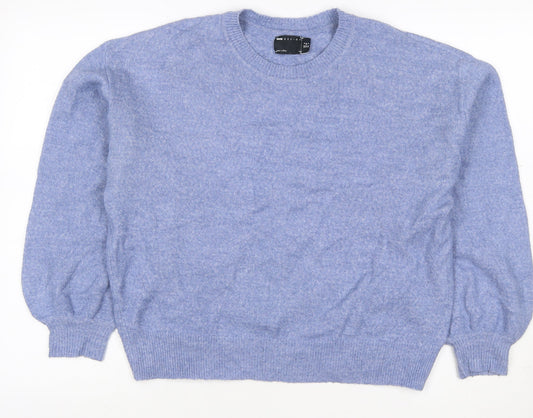 ASOS Design Women's Blue UK 8 Crew Neck Balloon Sleeve Knit Jumper
