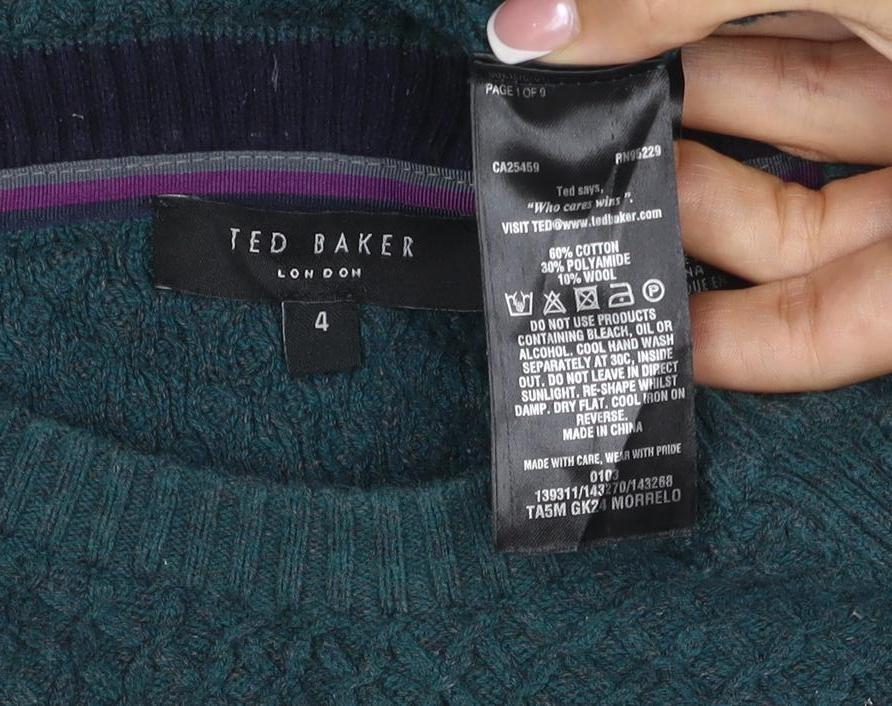 Ted Baker Men's Green L Textured Knit Crew Neck Pullover Jumper