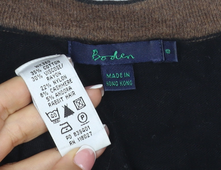 Boden Women Black UK 8 V-Neck Cashmere Angora Blend Knit Jumper