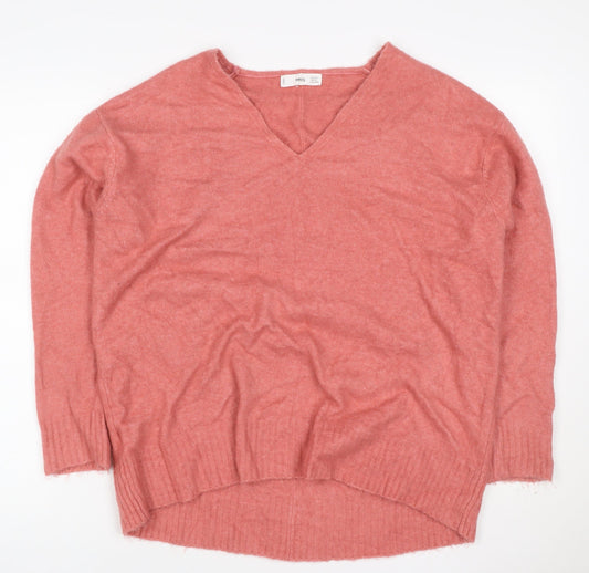 Mango Women’s Pink Size S V-Neck Long Sleeve Knit Pullover Jumper