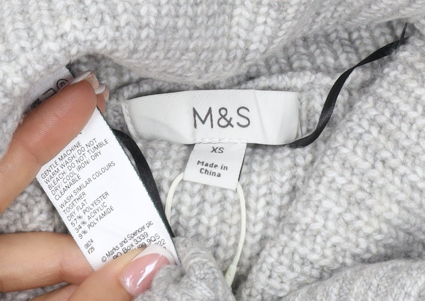 Marks & Spencer Women Grey XS Roll Neck Knit Pullover Jumper
