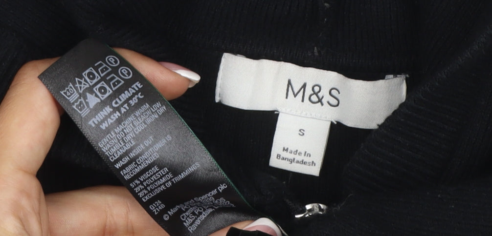 Marks and Spencer Women Black Size S Hooded Full Zip Knit Jumper