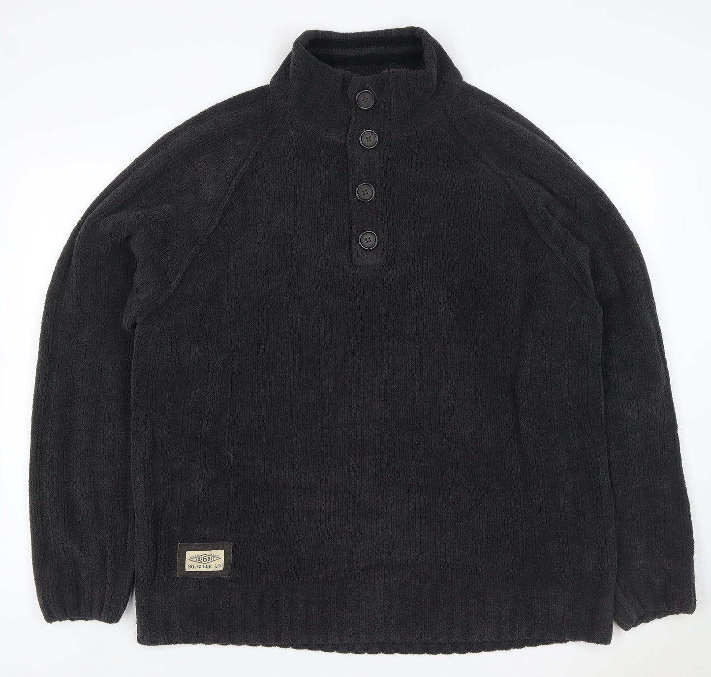 Next Men’s Black XL Button Neck Fleece Henley Jumper