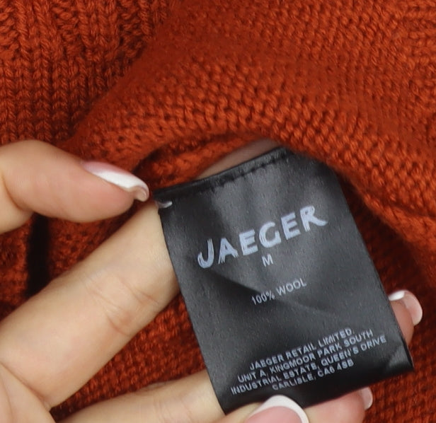 Jaeger Women’s Orange M 100% Wool Cable Knit High Neck Jumper