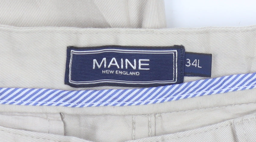 Maine New England Men’s Beige Cotton Chino Trousers 34L Straight Fit