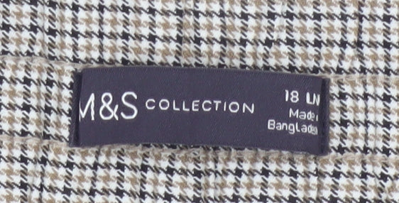 M&S Women Beige Check Wide Leg Elastic Waist Trousers UK 18 Long
