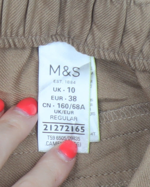 Marks & Spencer Women's Camel UK 10 Tapered Drawstring Jogger Trousers