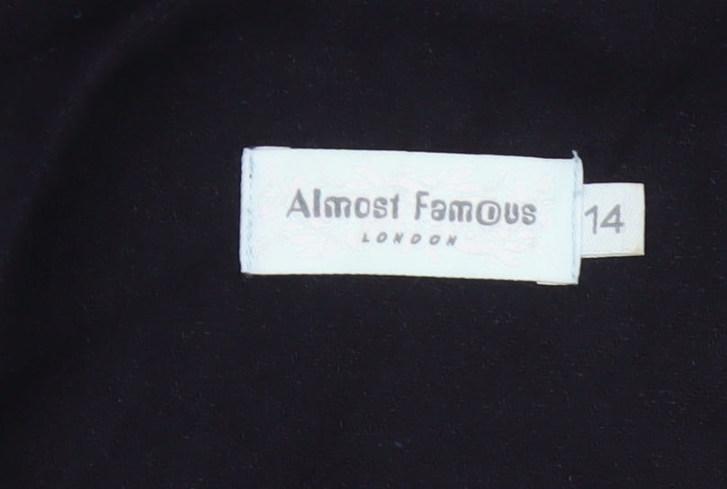 Almost Famous Women Black UK 14 A-Line Beaded Wool Blend Party Dress