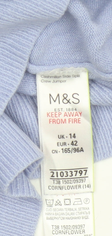 Marks and Spencer Women Blue UK 14 Crew Neck Acrylic Pullover Jumper