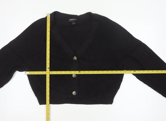 Monki Women Black V-Neck Button Cardigan UK 14 Cotton Knit