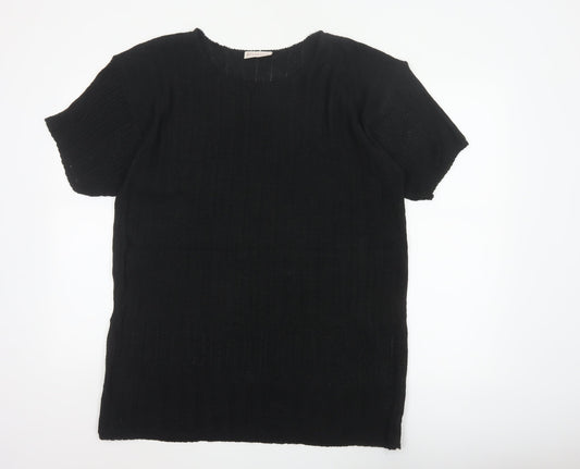 Essence Women Black UK 18/20 Knit Short Sleeve Basic Top