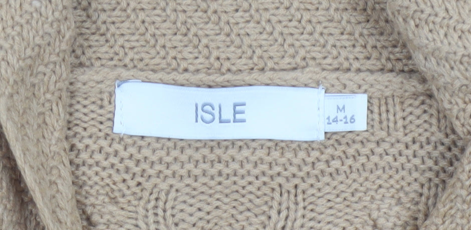 Isle Women’s Beige Cable Knit Open Cardigan Size 14-16 Long Sleeve