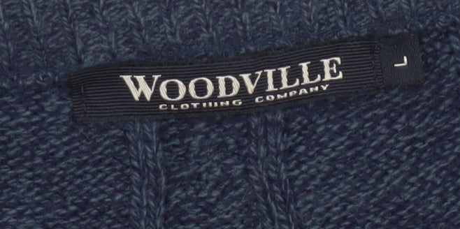 Woodville Men’s Blue L Cable Knit V-Neck Acrylic Pullover Jumper