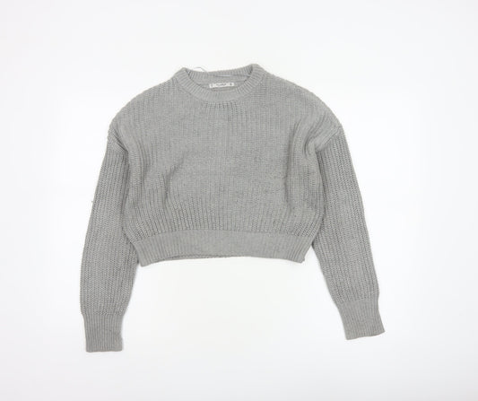 Pull&Bear Women Grey S Chunky Knit Crew Neck Pullover Jumper