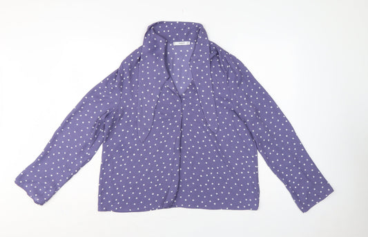 Mango Women Purple Polka Dot Wrap Tie Neck Long Sleeve Blouse M