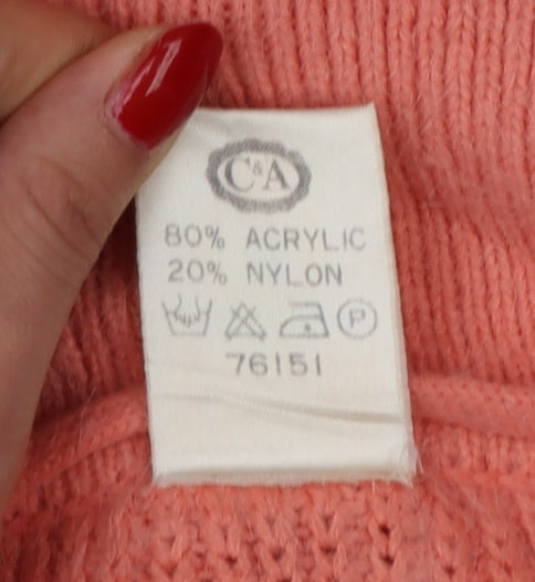 Additional view of Clockhouse Teens Pink UK 10 Collared Henley Chunky Knit Jumper Vintage