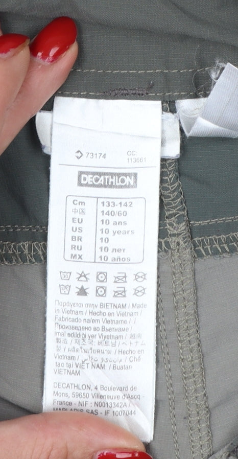 Decathlon Boys Grey Green 10 Years Convertible Cargo Hiking Trousers