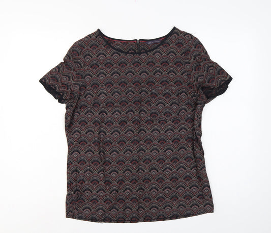 Marks & Spencer Women Black Geometric Viscose Blouse UK 12 Short Sleeve