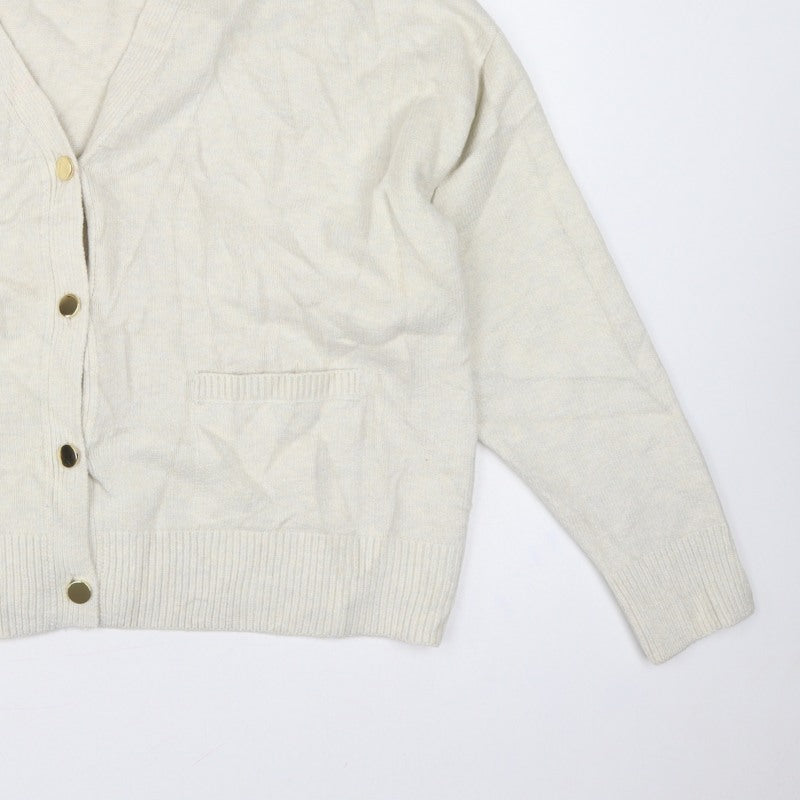 Marks and Spencer Women Ivory L V-Neck Button Pocket Cardigan