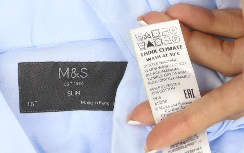 Marks and Spencer Men Blue 16 Slim Fit Long Sleeve Business Shirt