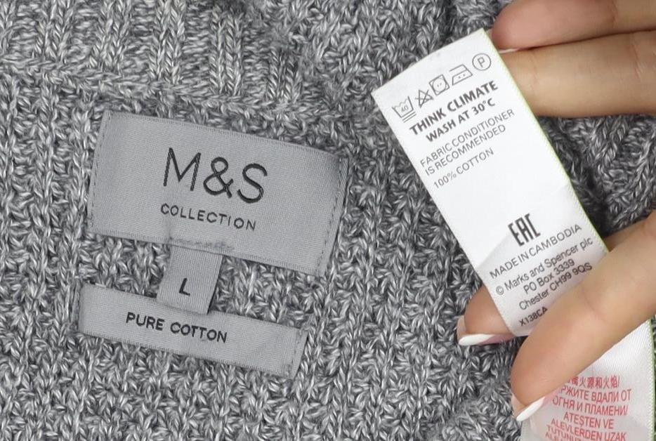 Marks and Spencer Men's Grey L Pure Cotton Rib Knit Crew Neck Jumper