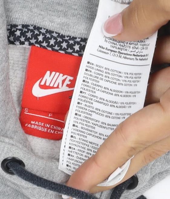 Additional view of Nike Air Force 1 unisex kids grey pullover hoodie s logo