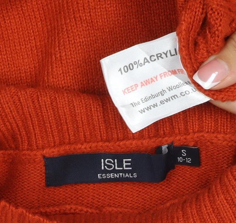 Isle Essentials Women Orange S Cable Knit Mock Neck Button Jumper